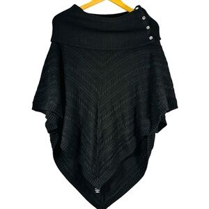 White House Black Market Poncho Knit Silver Button Wool Cowl Neck Open ShawlNWOT